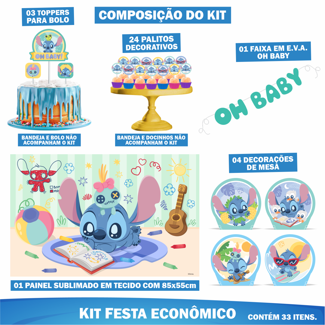 Kit Festa Econômico Stitch Baby - 33 Iten...