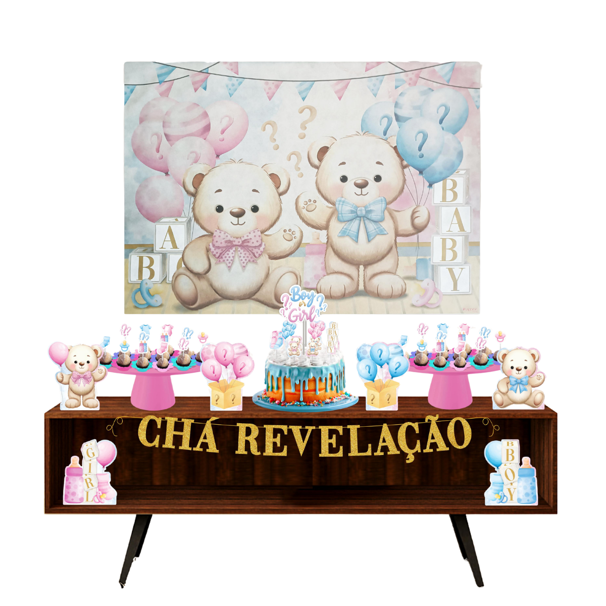 Kit Festa Fácil Chá Revelação Azul e Rosa