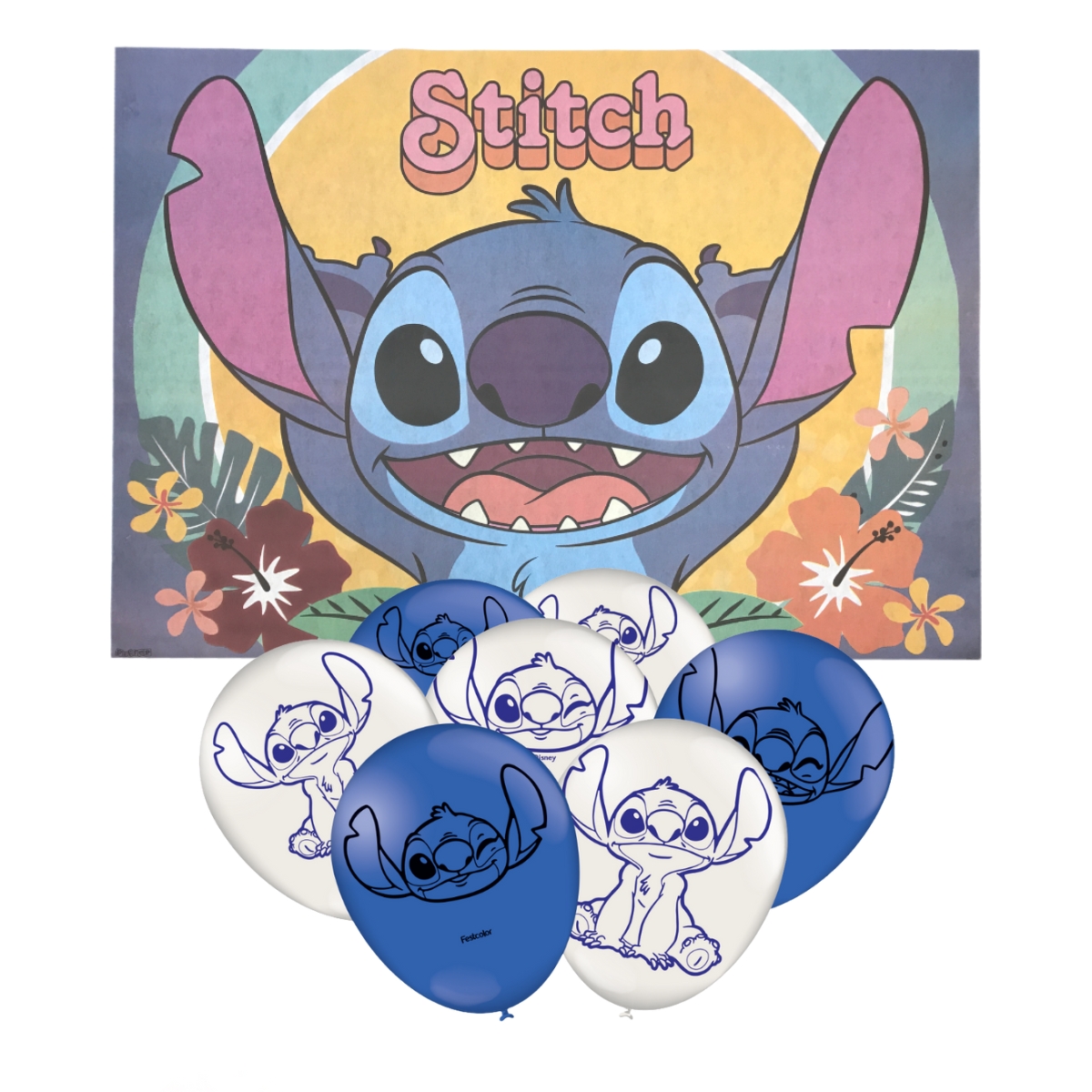 Kit Festa Stitch - 50 Balões + Painel TNT