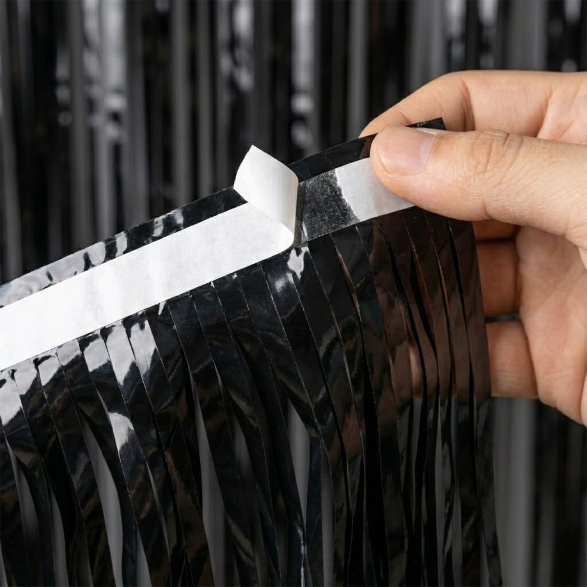 Cortina Metalizada Preta 1x2m com Fita Du...