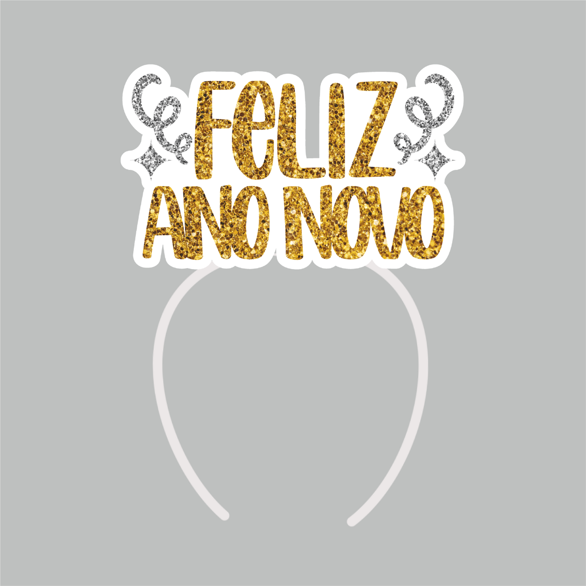 Tiara Feliz Ano Novo Glitter Dourado 22cm