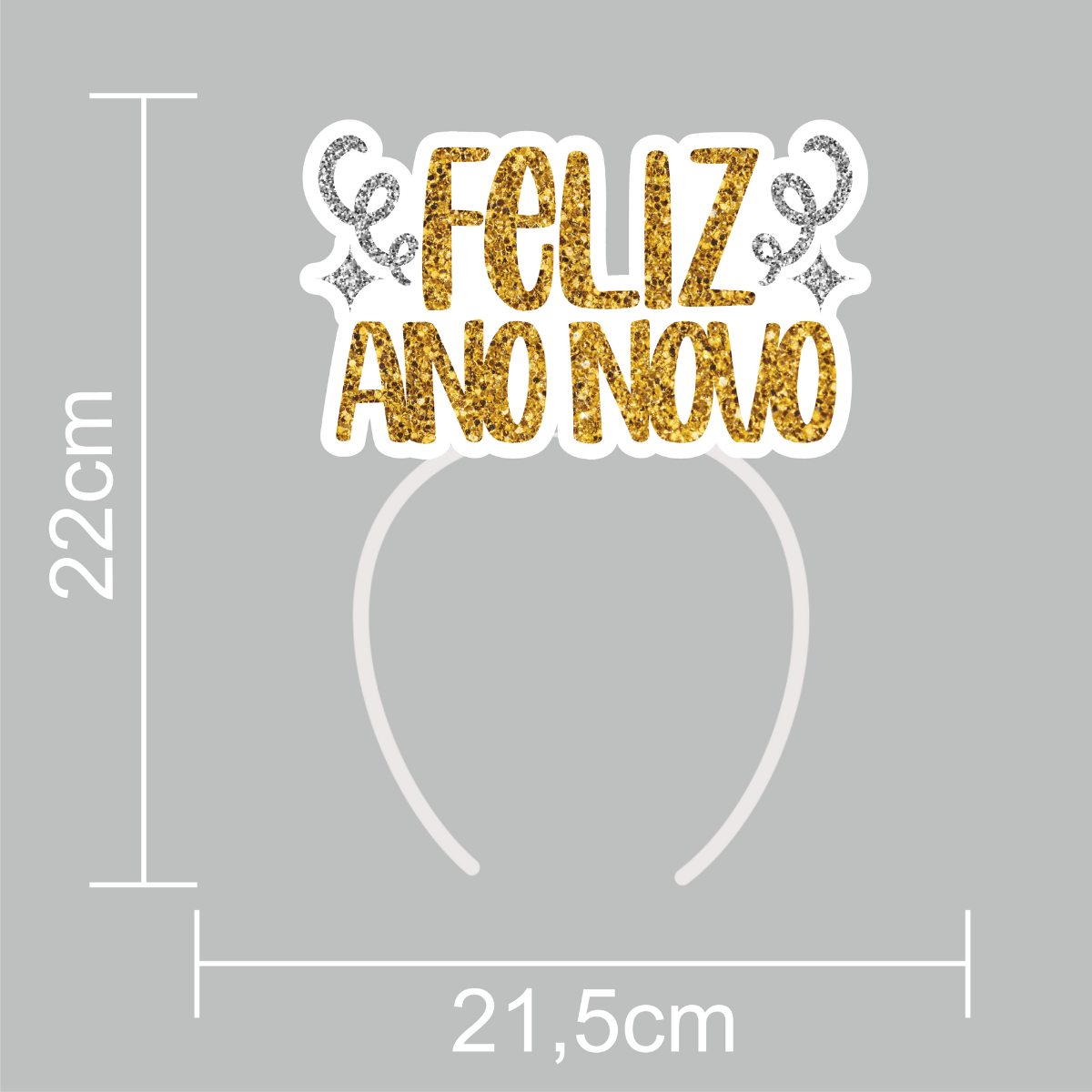 Tiara Feliz Ano Novo Glitter Dourado 22cm