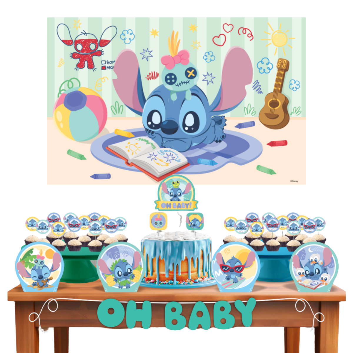 Kit Festa Econômico Stitch Baby - 33 Iten...