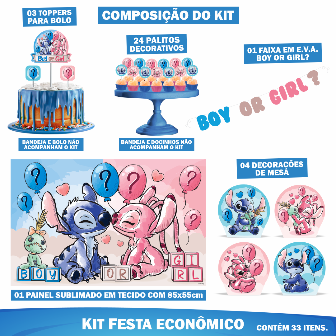Kit Festa Econômico Stitch Chá Revelação ...
