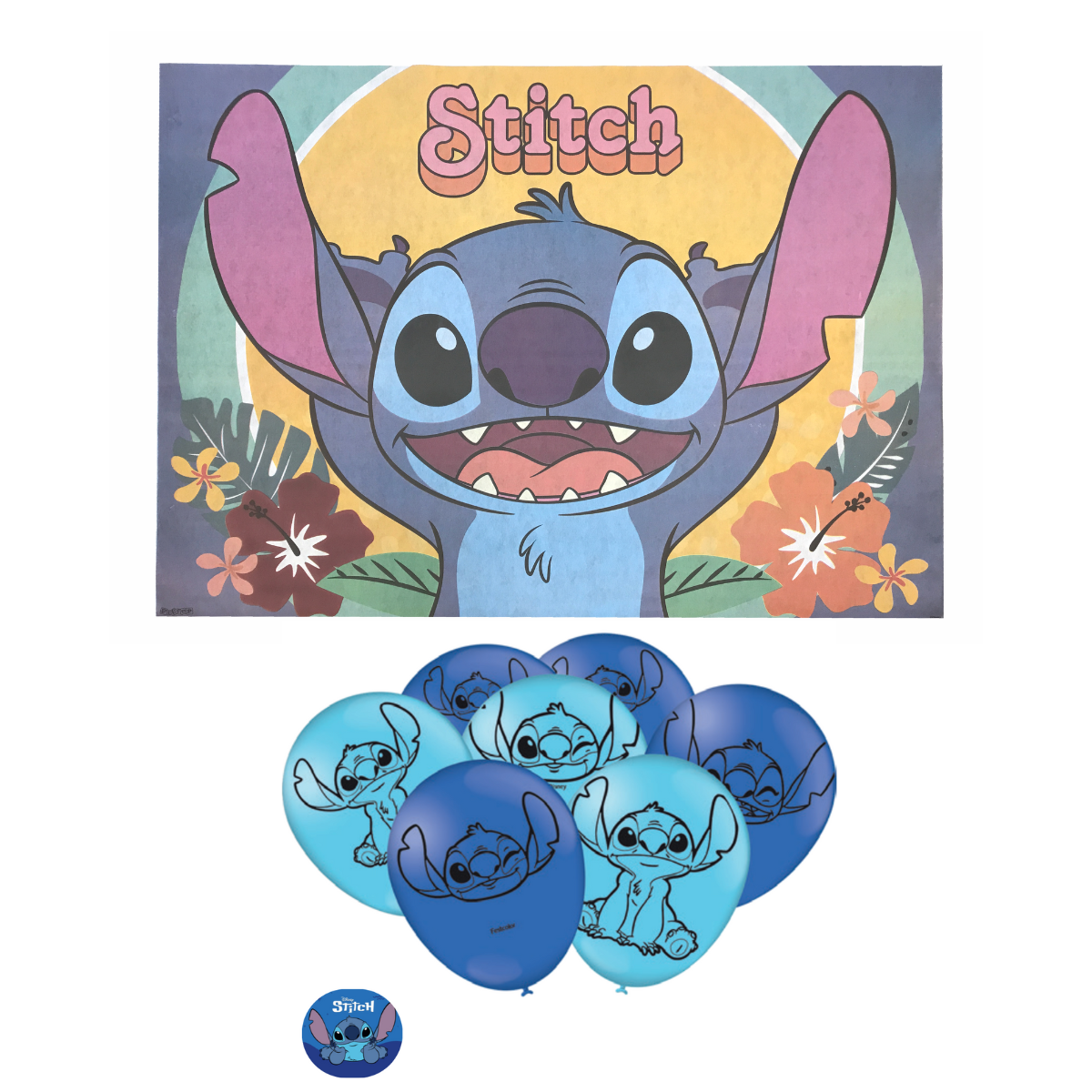Kit Festa Stitch - 50 Balões + Painel TNT 