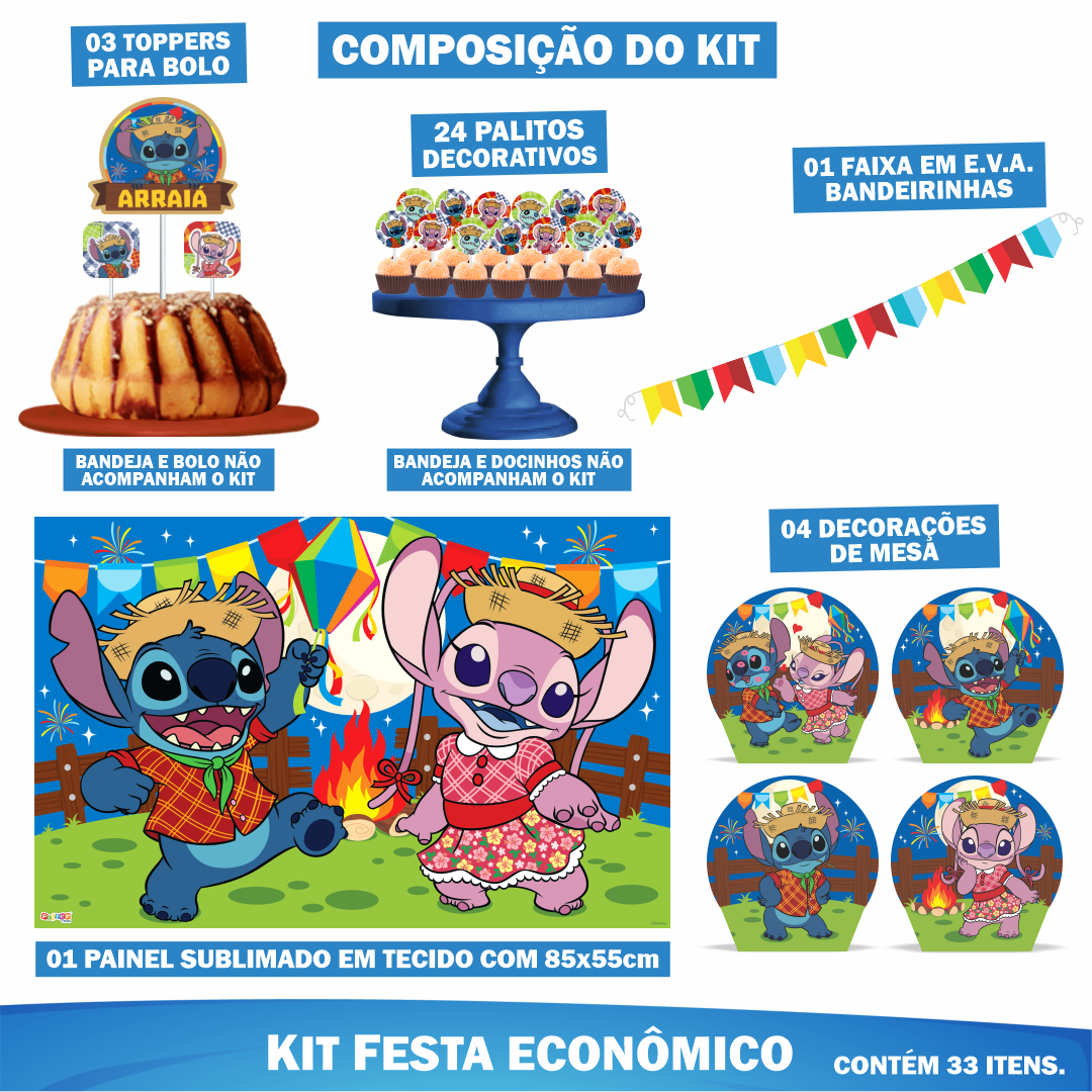 Kit Festa Econômico Stitch Junino - 33 It...