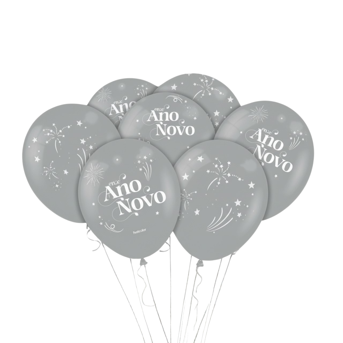 Balão Redondo Ano Novo Prata - Fogos 9” 2...